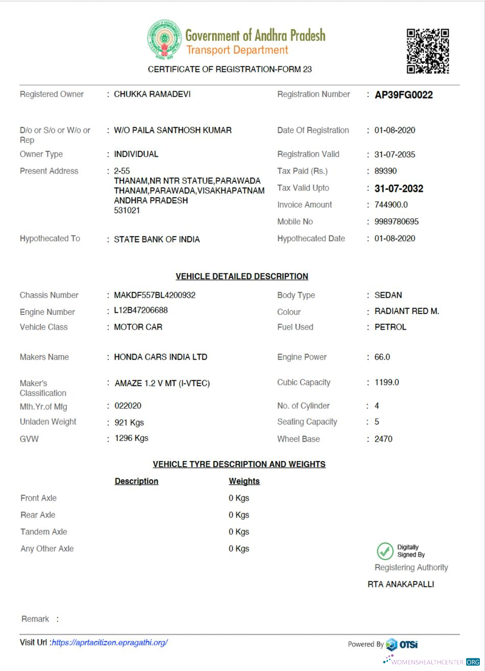 Download India Andhra Pradesh state vehicle registration certificate Photoshop template